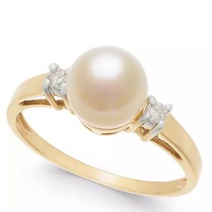 Cultured Freshwater Pearl & Diamond Ring- 14k Gold